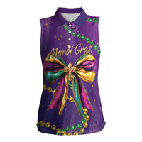 Mardi Gras Women Sleeveless Polo Shirt Coquette Bow Glitter Motifs - Wonder Print Shop