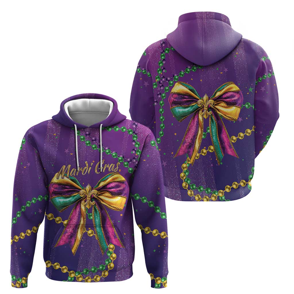 Mardi Gras Zip Hoodie Coquette Bow Glitter Motifs - Wonder Print Shop