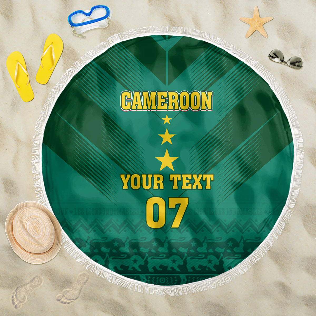 Custom Cameroon Football Beach Blanket Nations Cup 2024 Les Lions Indomptables