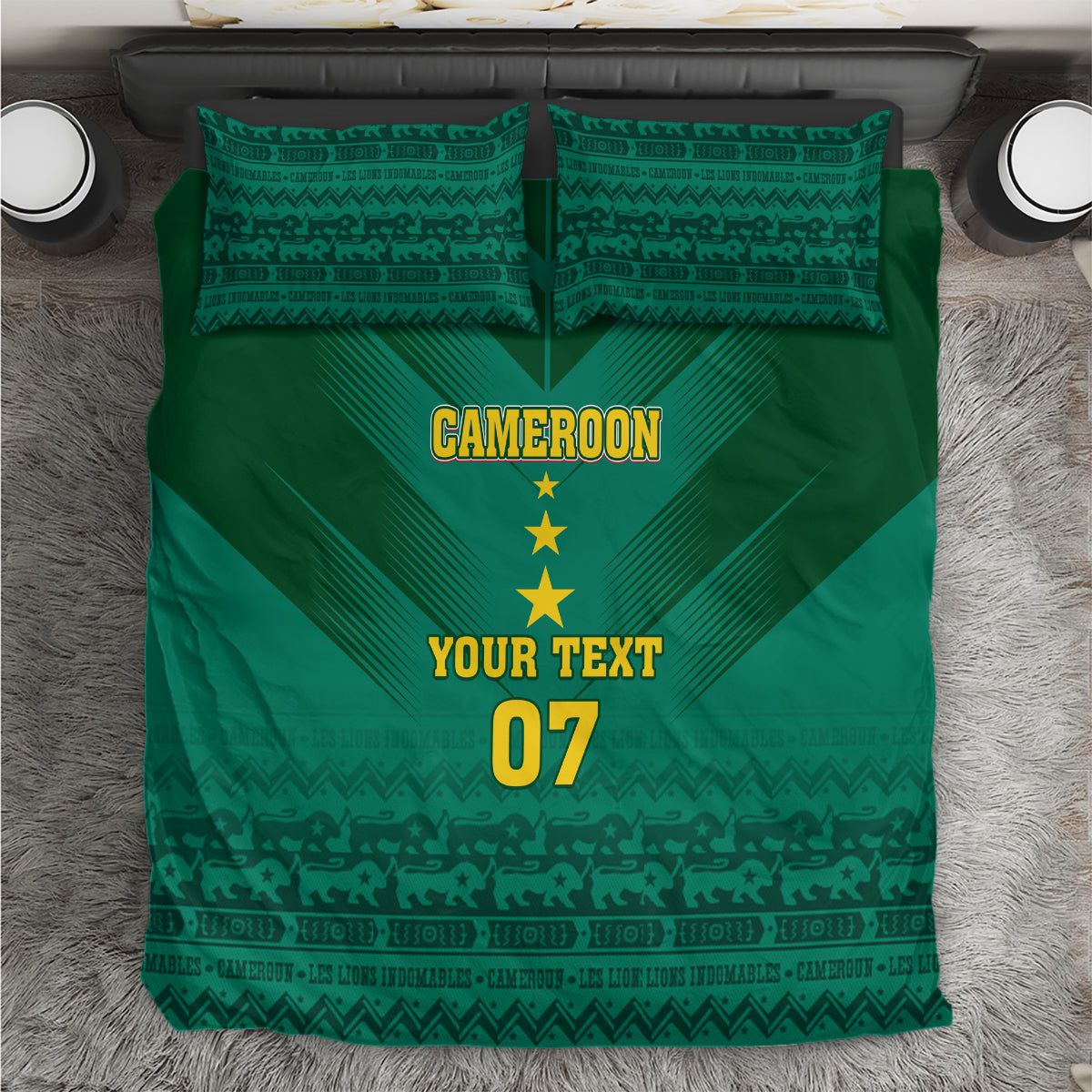 Custom Cameroon Football Bedding Set Nations Cup 2024 Les Lions Indomptables