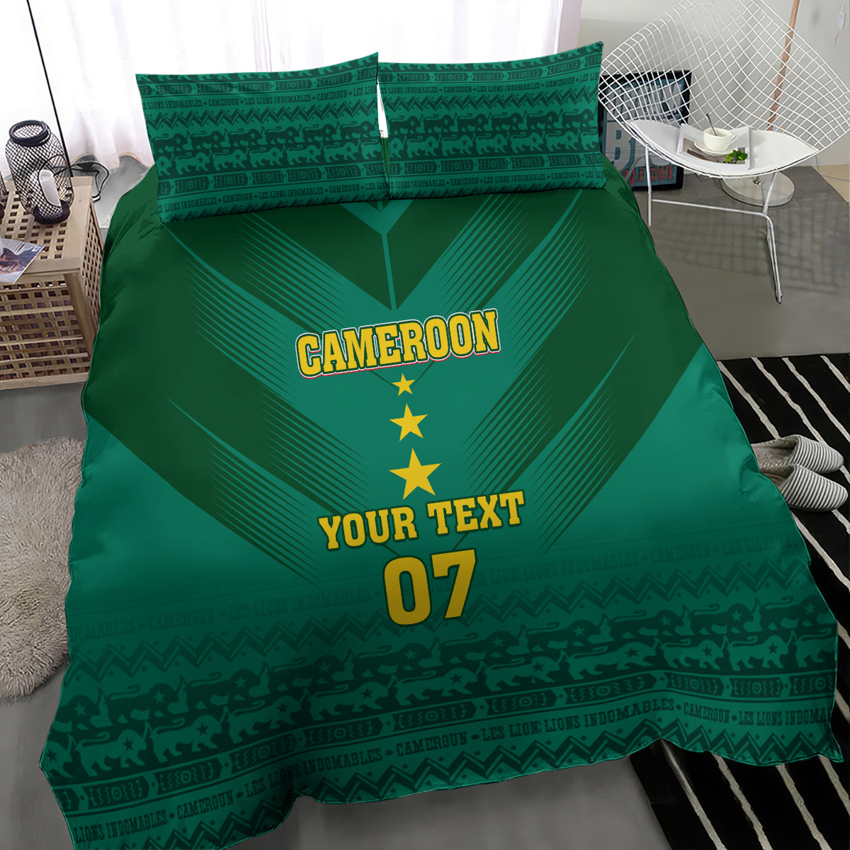 Custom Cameroon Football Bedding Set Nations Cup 2024 Les Lions Indomptables LT7 - Wonder Print Shop