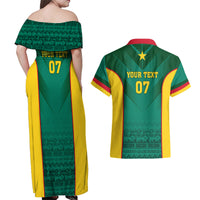Custom Cameroon Football Couples Matching Off Shoulder Maxi Dress and Hawaiian Shirt Nations Cup 2024 Les Lions Indomptables LT7 - Wonder Print Shop