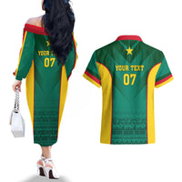 Custom Cameroon Football Couples Matching Off The Shoulder Long Sleeve Dress and Hawaiian Shirt Nations Cup 2024 Les Lions Indomptables LT7 - Wonder Print Shop