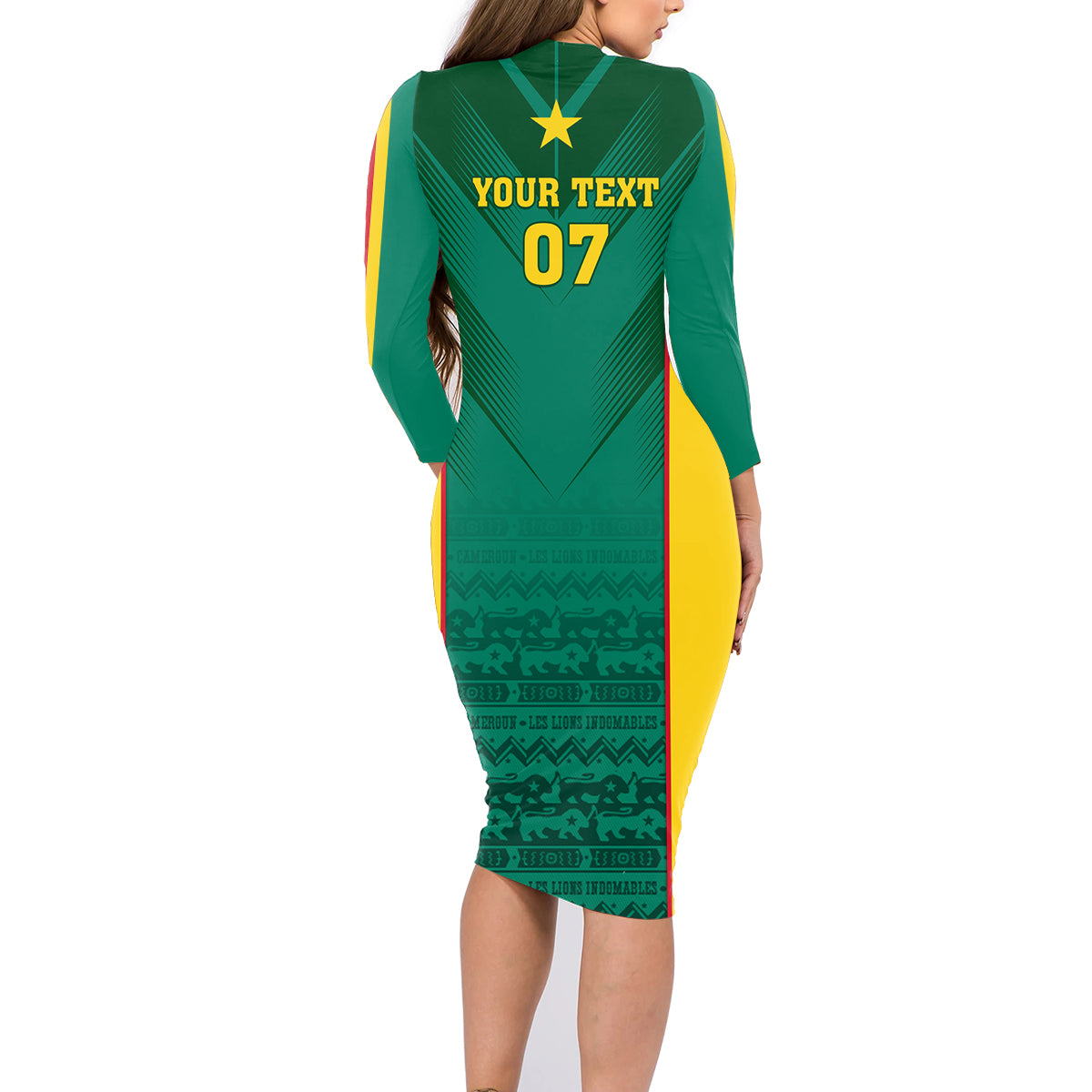 Custom Cameroon Football Family Matching Long Sleeve Bodycon Dress and Hawaiian Shirt Nations Cup 2024 Les Lions Indomptables LT7 - Wonder Print Shop