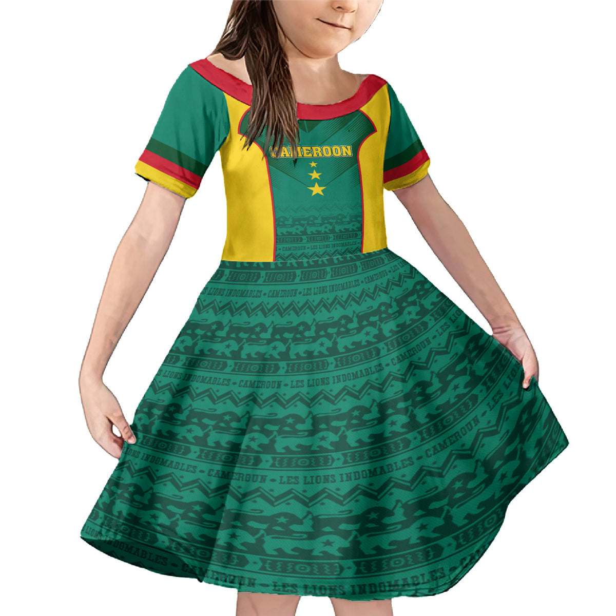 Custom Cameroon Football Family Matching Mermaid Dress and Hawaiian Shirt Nations Cup 2024 Les Lions Indomptables LT7 - Wonder Print Shop
