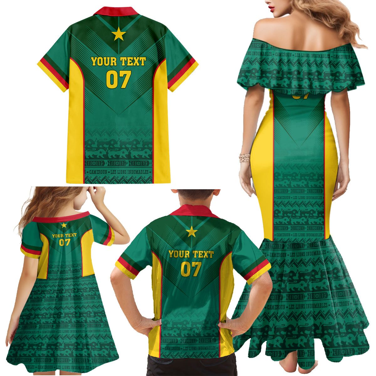 Custom Cameroon Football Family Matching Mermaid Dress and Hawaiian Shirt Nations Cup 2024 Les Lions Indomptables LT7 - Wonder Print Shop
