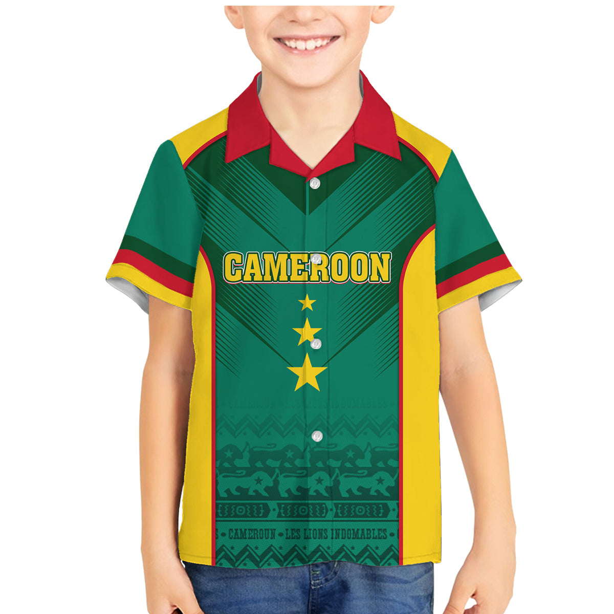 Custom Cameroon Football Family Matching Mermaid Dress and Hawaiian Shirt Nations Cup 2024 Les Lions Indomptables LT7 - Wonder Print Shop