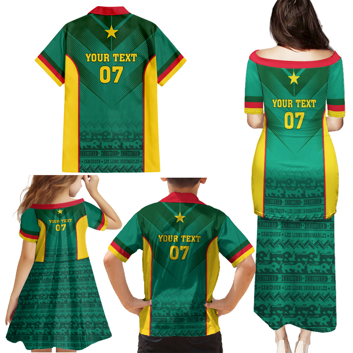 Custom Cameroon Football Family Matching Puletasi and Hawaiian Shirt Nations Cup 2024 Les Lions Indomptables - Wonder Print Shop