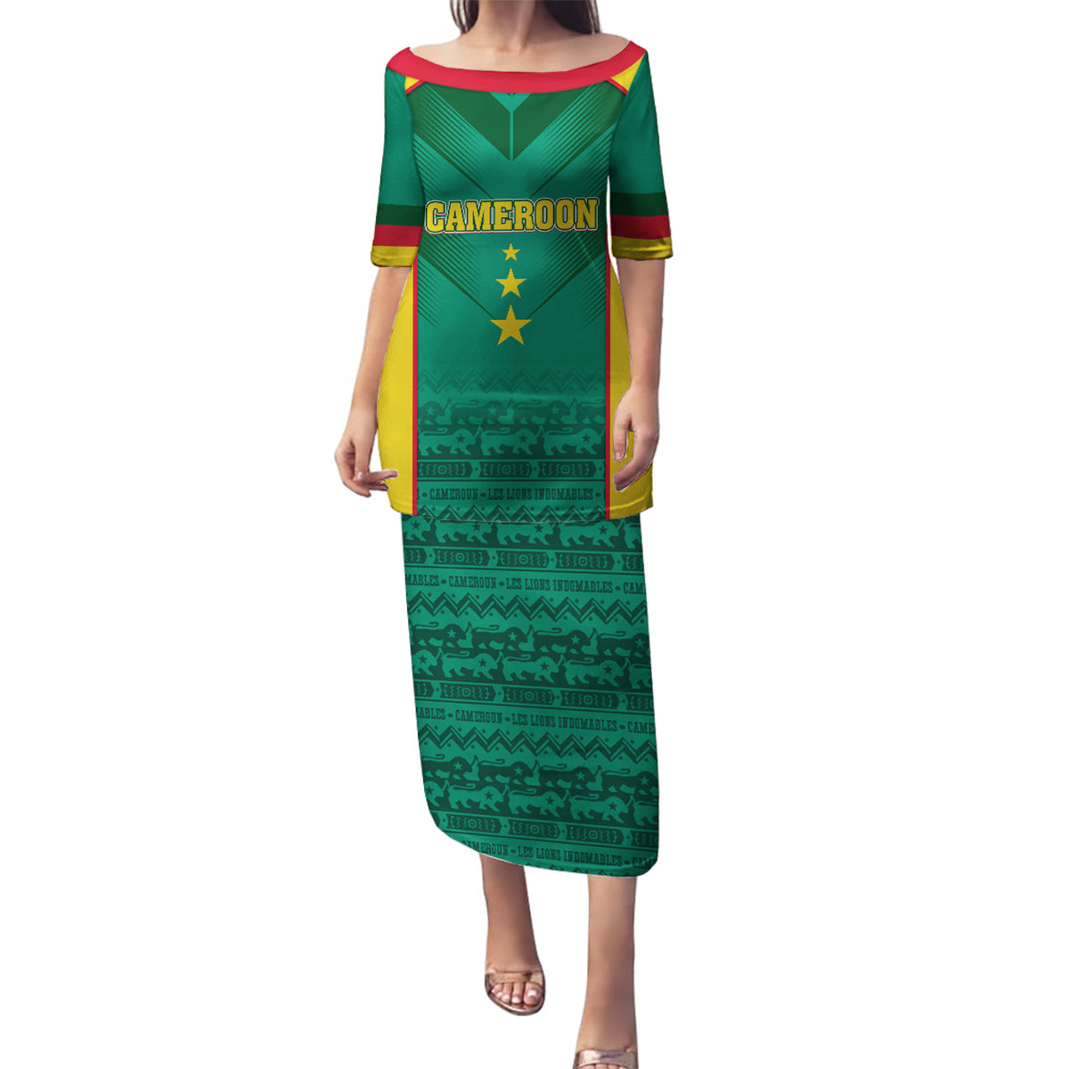 Custom Cameroon Football Family Matching Puletasi and Hawaiian Shirt Nations Cup 2024 Les Lions Indomptables - Wonder Print Shop