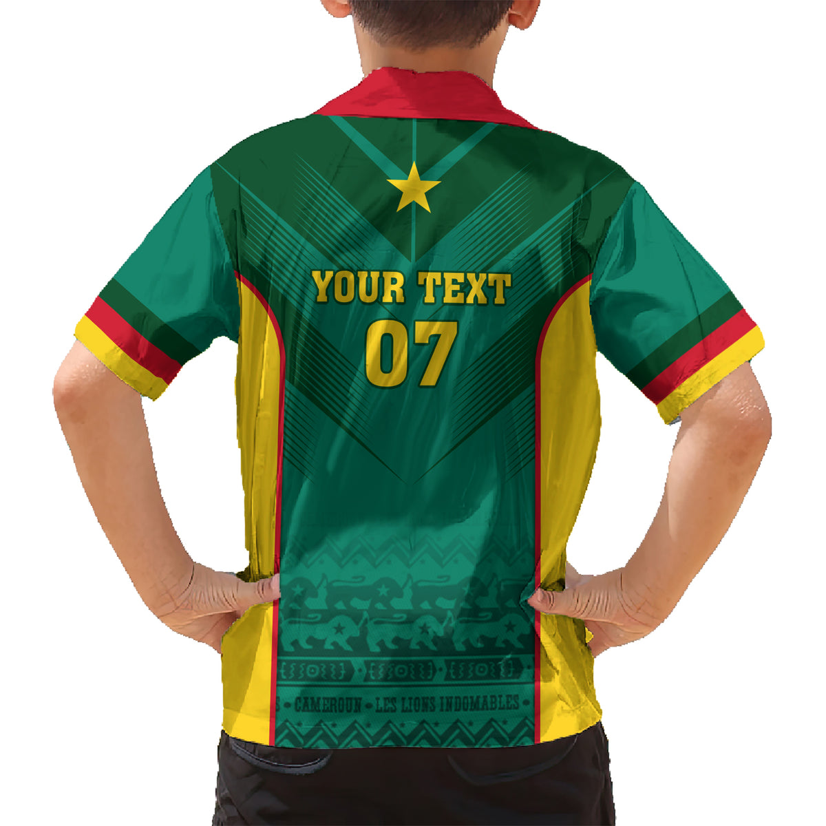 Custom Cameroon Football Family Matching Short Sleeve Bodycon Dress and Hawaiian Shirt Nations Cup 2024 Les Lions Indomptables - Wonder Print Shop