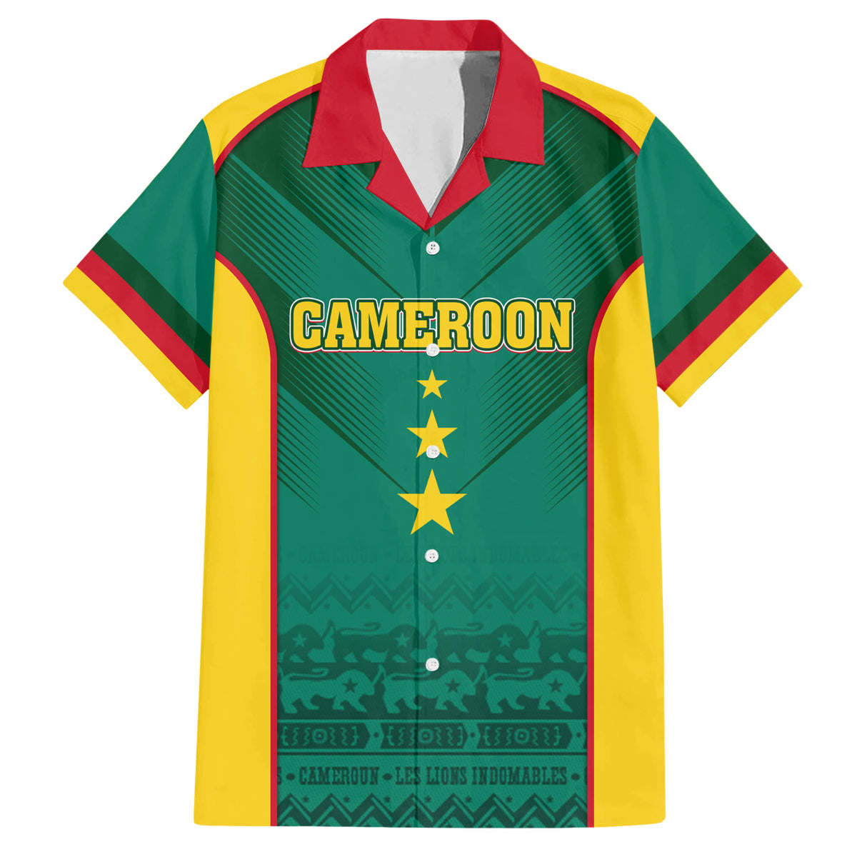 Custom Cameroon Football Family Matching Short Sleeve Bodycon Dress and Hawaiian Shirt Nations Cup 2024 Les Lions Indomptables - Wonder Print Shop