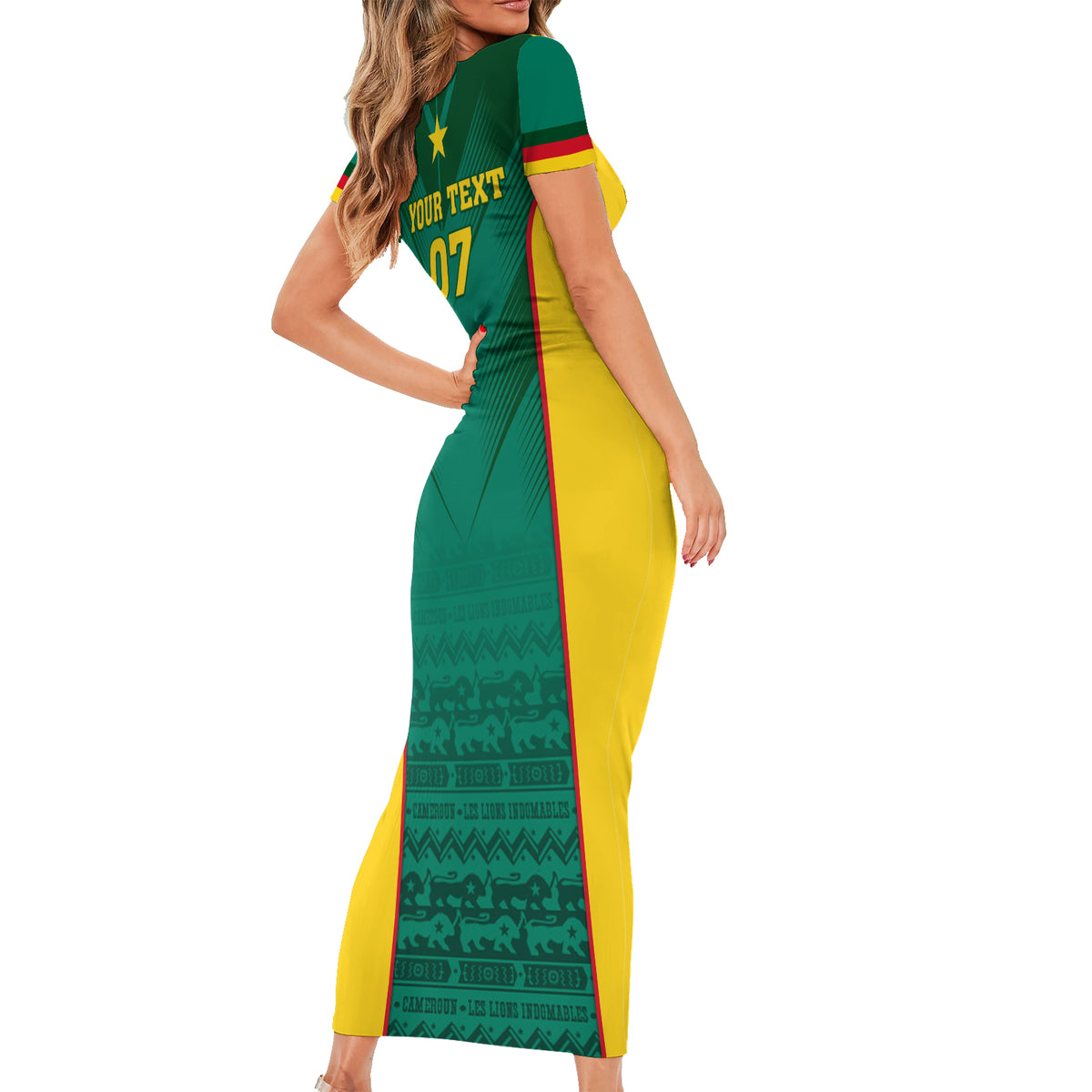 Custom Cameroon Football Family Matching Short Sleeve Bodycon Dress and Hawaiian Shirt Nations Cup 2024 Les Lions Indomptables - Wonder Print Shop
