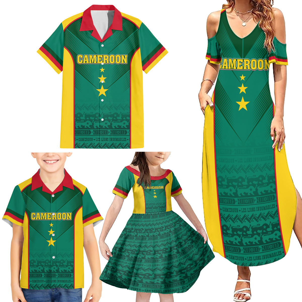 Custom Cameroon Football Family Matching Summer Maxi Dress and Hawaiian Shirt Nations Cup 2024 Les Lions Indomptables