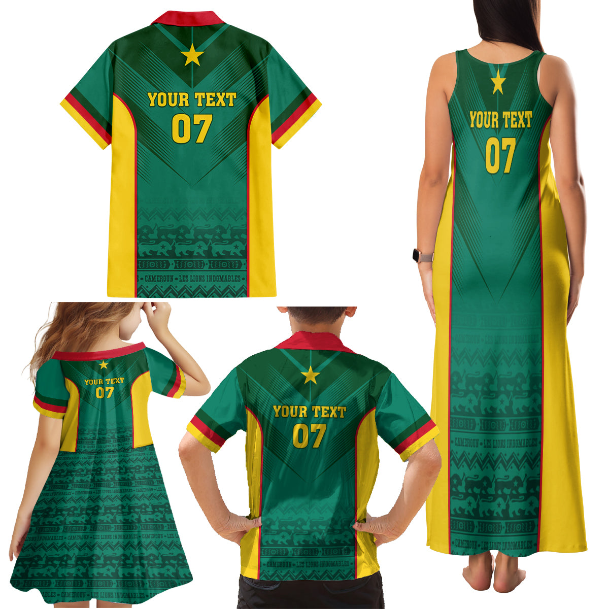 Custom Cameroon Football Family Matching Tank Maxi Dress and Hawaiian Shirt Nations Cup 2024 Les Lions Indomptables - Wonder Print Shop