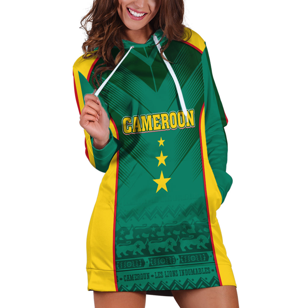 Custom Cameroon Football Hoodie Dress Nations Cup 2024 Les Lions Indomptables - Wonder Print Shop