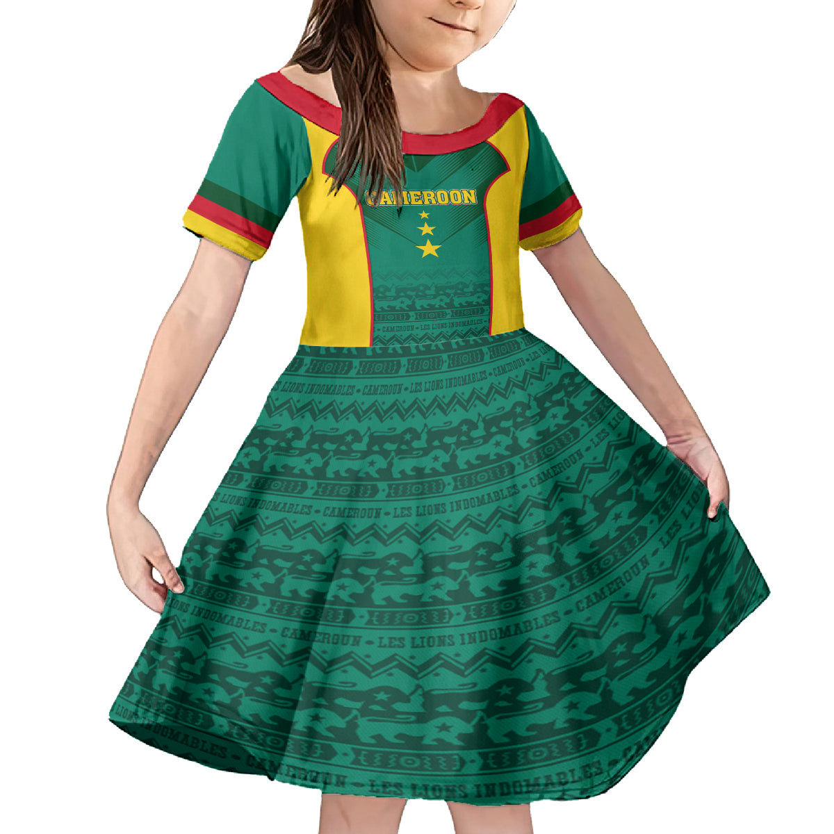 Custom Cameroon Football Kid Short Sleeve Dress Nations Cup 2024 Les Lions Indomptables - Wonder Print Shop