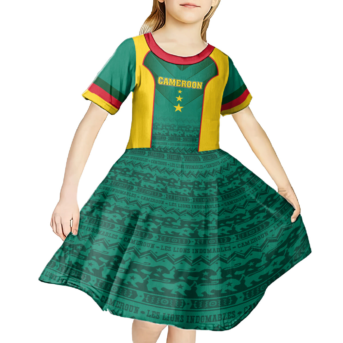Custom Cameroon Football Kid Short Sleeve Dress Nations Cup 2024 Les Lions Indomptables - Wonder Print Shop