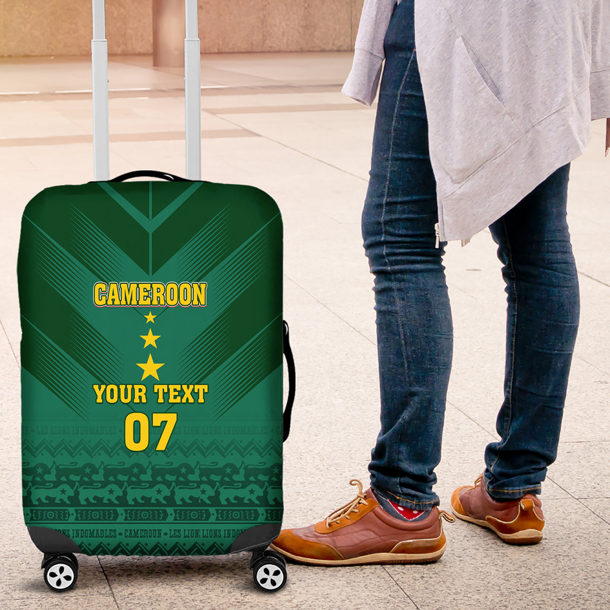 Custom Cameroon Football Luggage Cover Nations Cup 2024 Les Lions Indomptables