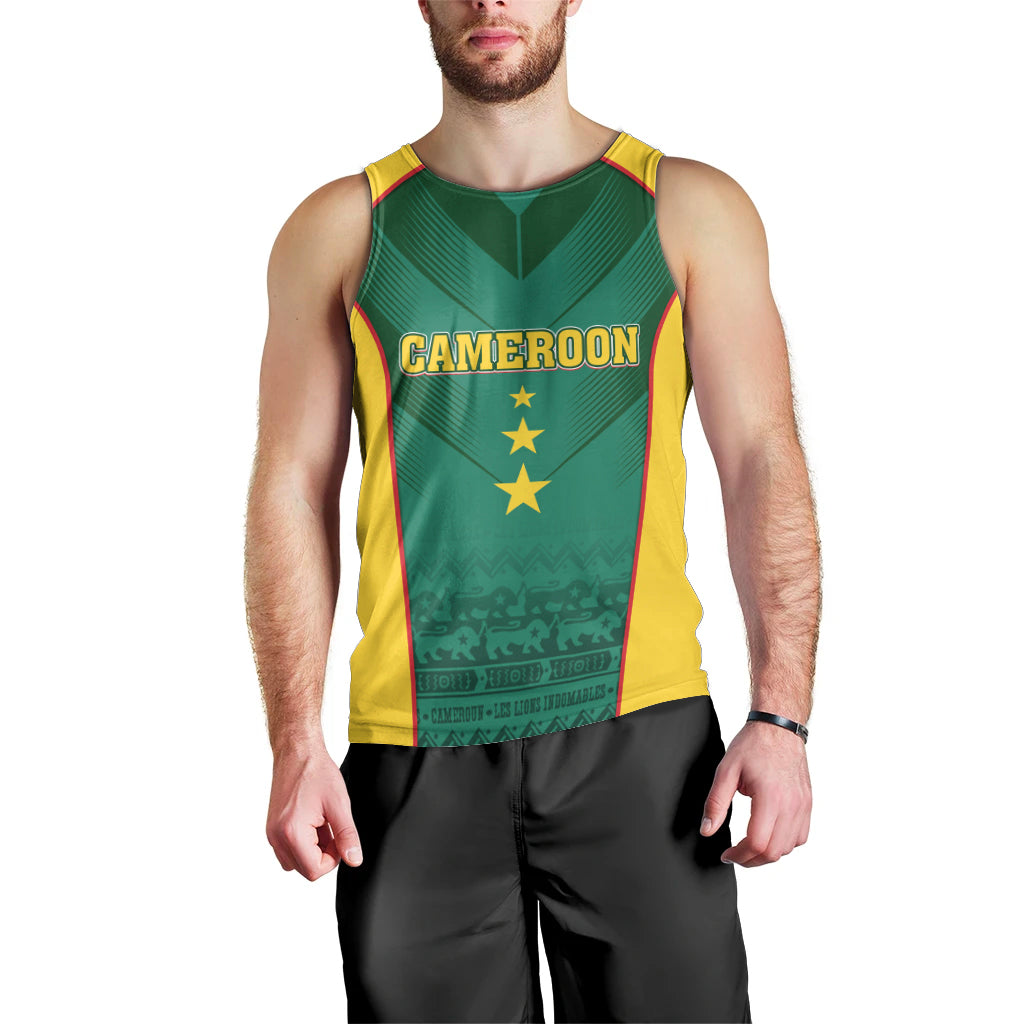 Custom Cameroon Football Men Tank Top Nations Cup 2024 Les Lions Indomptables - Wonder Print Shop