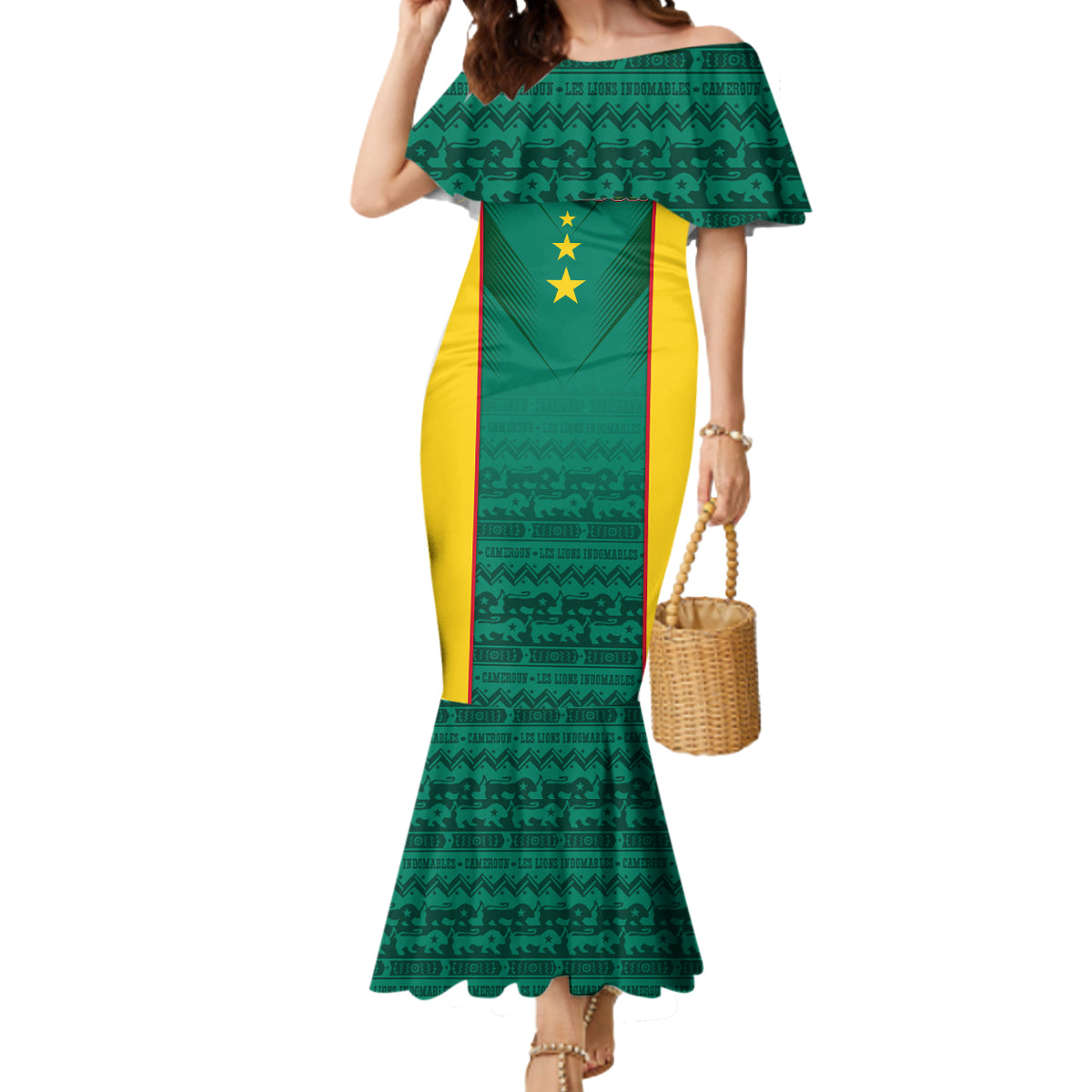 Custom Cameroon Football Mermaid Dress Nations Cup 2024 Les Lions Indomptables - Wonder Print Shop