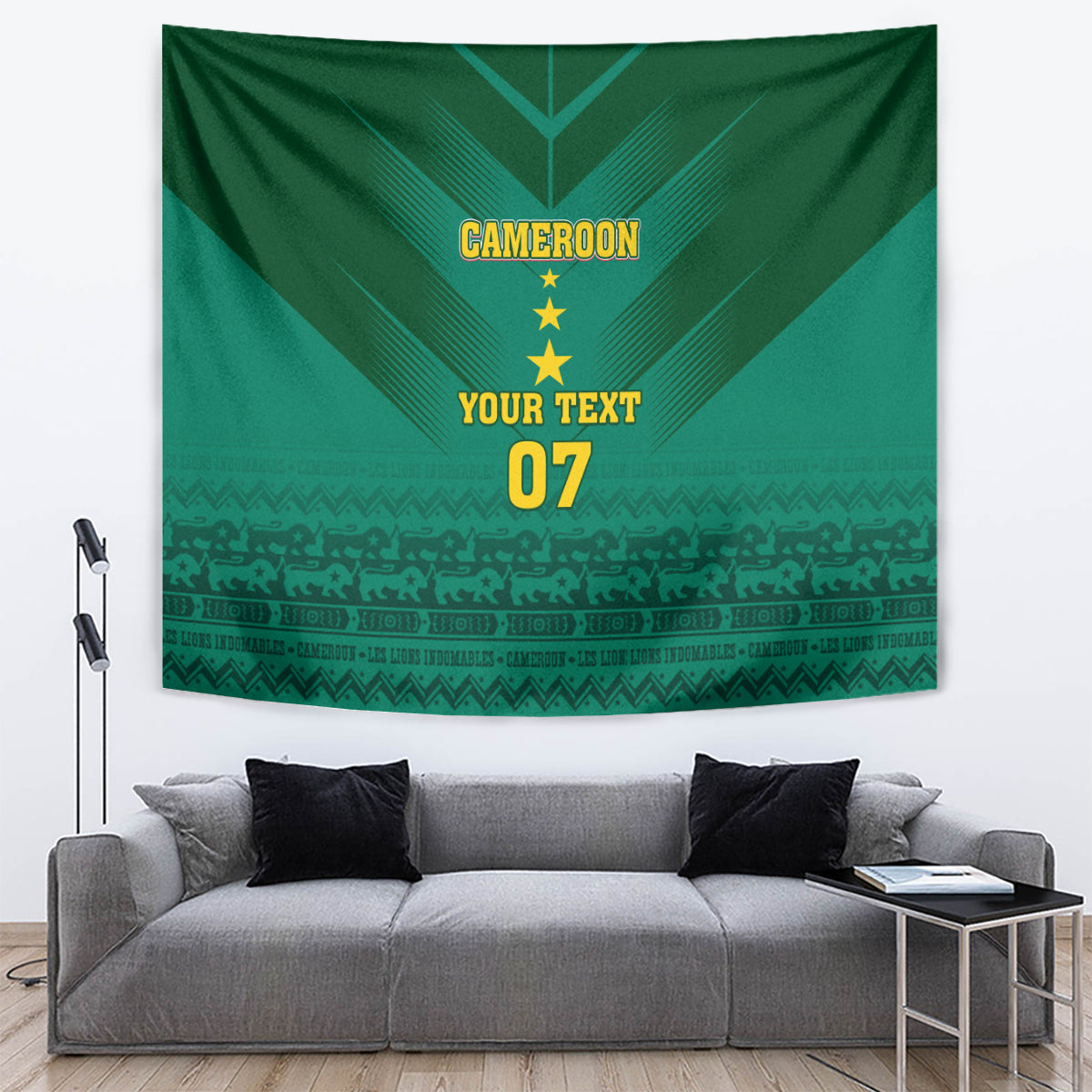 Custom Cameroon Football Tapestry Nations Cup 2024 Les Lions Indomptables - Wonder Print Shop