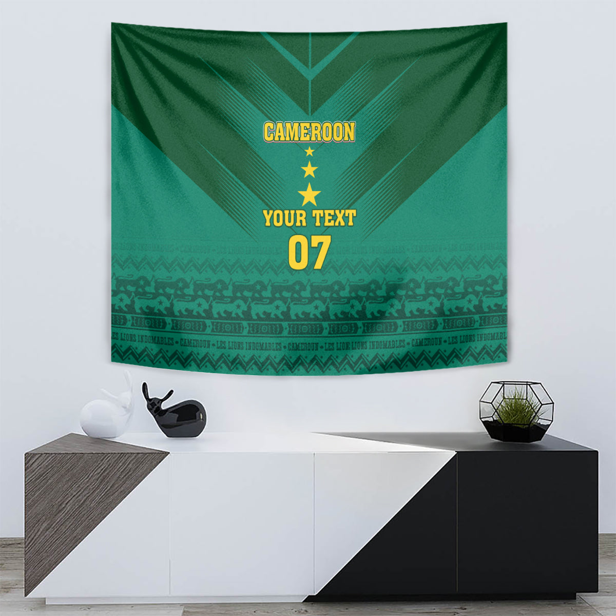 Custom Cameroon Football Tapestry Nations Cup 2024 Les Lions Indomptables - Wonder Print Shop