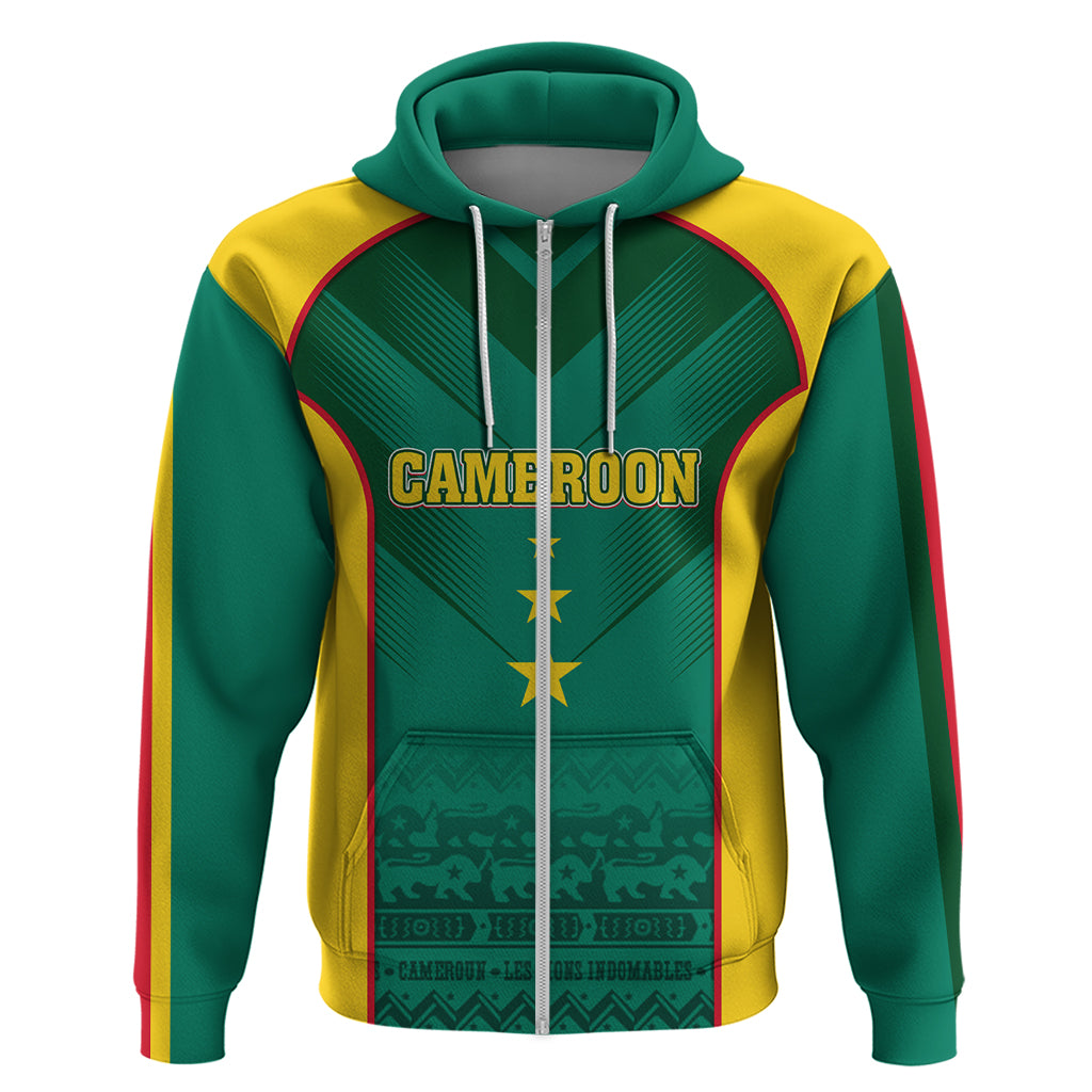 Custom Cameroon Football Zip Hoodie Nations Cup 2024 Les Lions Indomptables - Wonder Print Shop