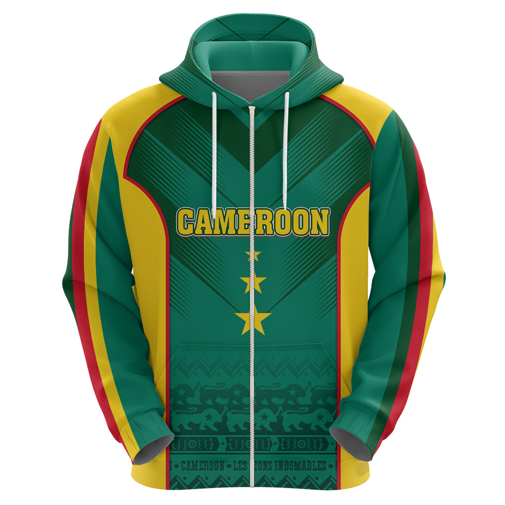 Custom Cameroon Football Zip Hoodie Nations Cup 2024 Les Lions Indomptables - Wonder Print Shop