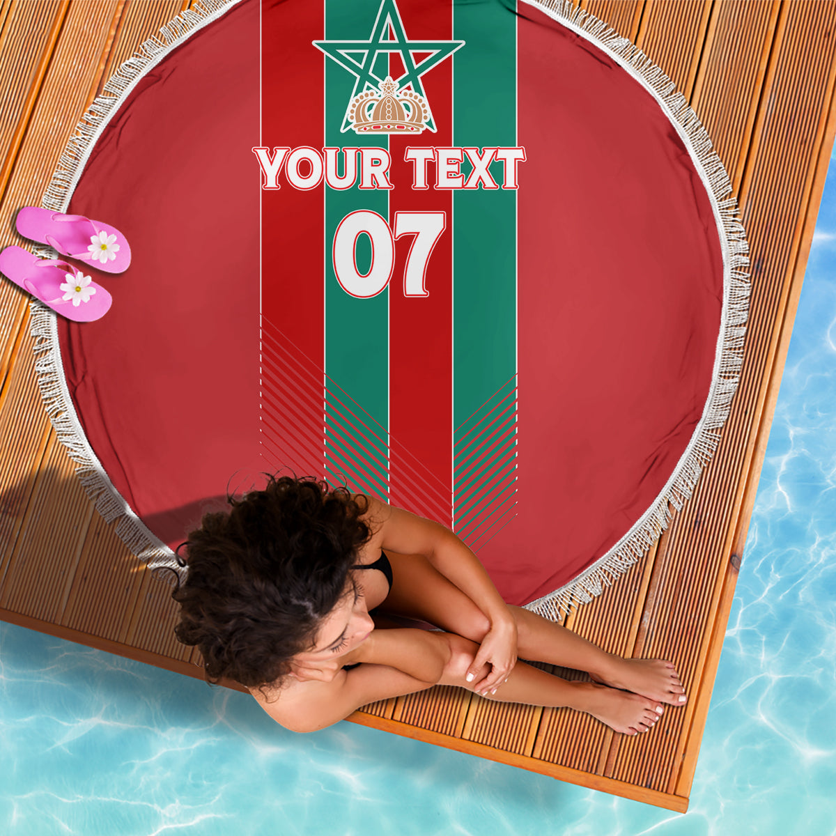 Custom Morocco Football Beach Blanket Nations Cup 2024 Atlas Lions LT7 - Wonder Print Shop