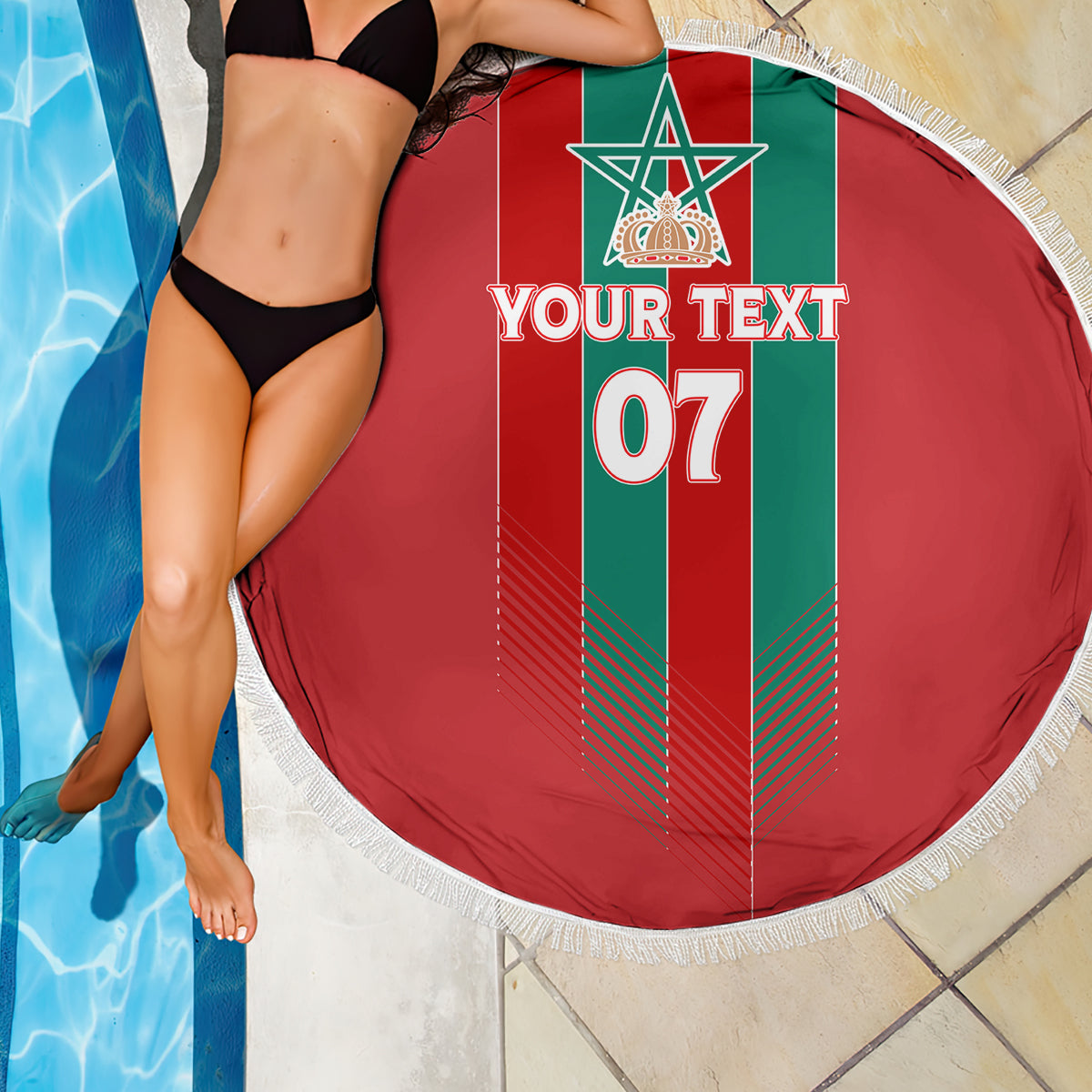 Custom Morocco Football Beach Blanket Nations Cup 2024 Atlas Lions LT7 - Wonder Print Shop