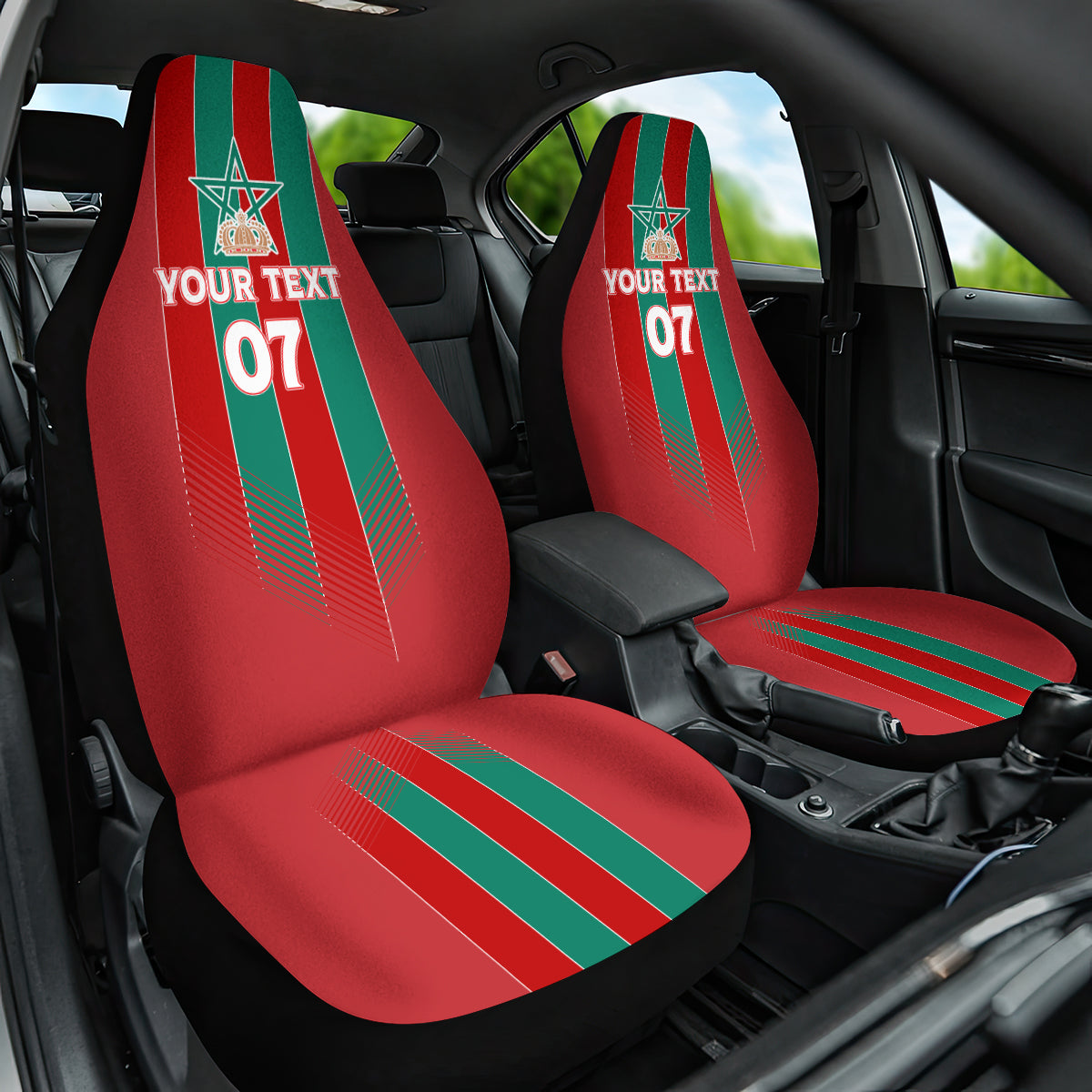 Custom Morocco Football Car Seat Cover Nations Cup 2024 Atlas Lions LT7 - Wonder Print Shop