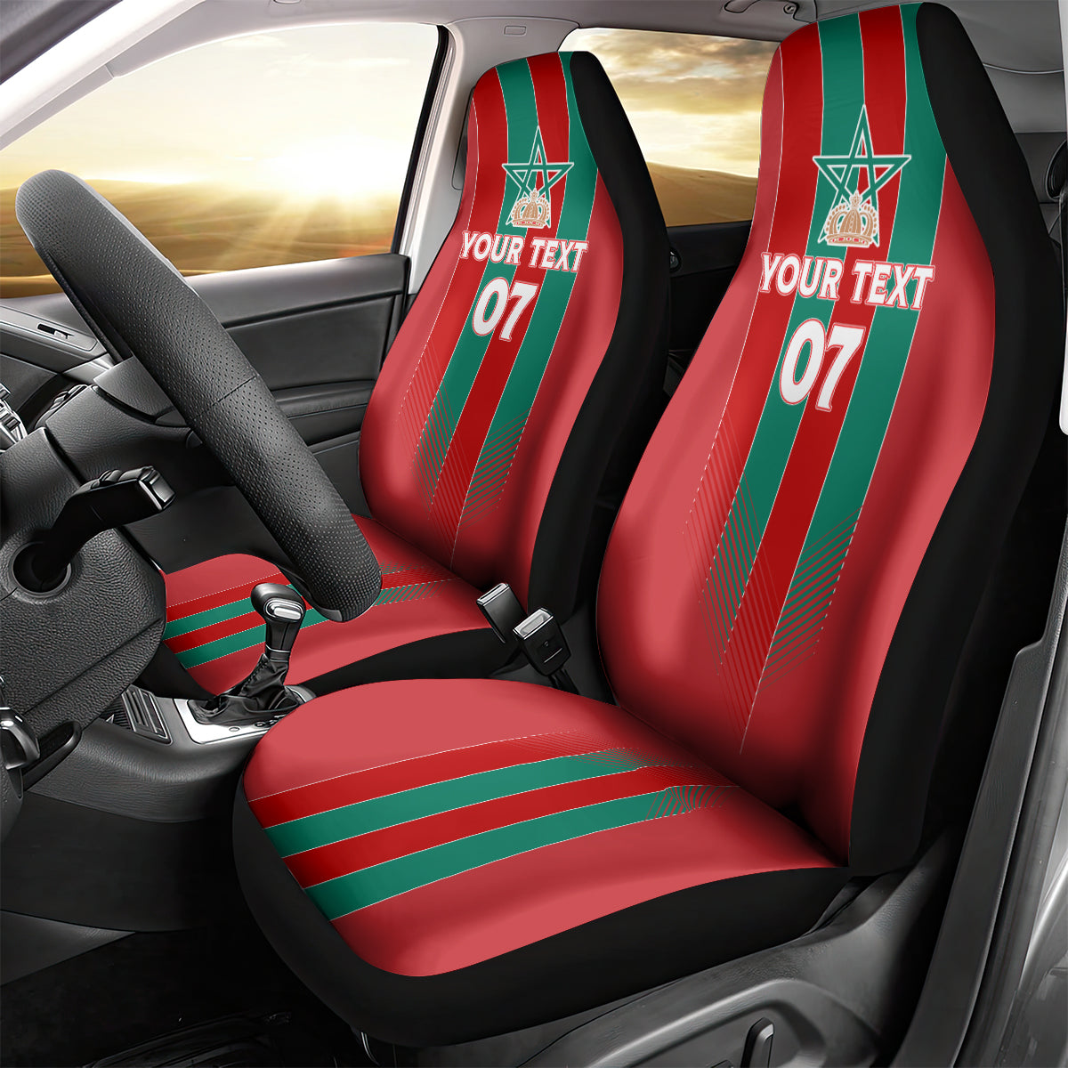 Custom Morocco Football Car Seat Cover Nations Cup 2024 Atlas Lions LT7 - Wonder Print Shop