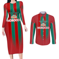 Custom Morocco Football Couples Matching Long Sleeve Bodycon Dress and Long Sleeve Button Shirt Nations Cup 2024 Atlas Lions LT7 - Wonder Print Shop