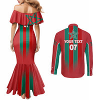 Custom Morocco Football Couples Matching Mermaid Dress and Long Sleeve Button Shirt Nations Cup 2024 Atlas Lions