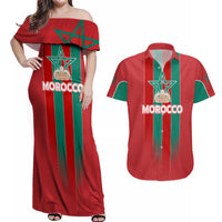 Custom Morocco Football Couples Matching Off Shoulder Maxi Dress and Hawaiian Shirt Nations Cup 2024 Atlas Lions LT7 - Wonder Print Shop
