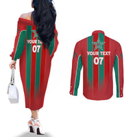 Custom Morocco Football Couples Matching Off The Shoulder Long Sleeve Dress and Long Sleeve Button Shirt Nations Cup 2024 Atlas Lions