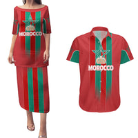 Custom Morocco Football Couples Matching Puletasi and Hawaiian Shirt Nations Cup 2024 Atlas Lions LT7 - Wonder Print Shop