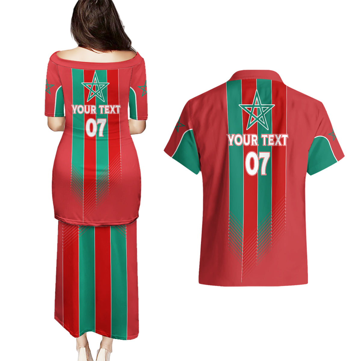 Custom Morocco Football Couples Matching Puletasi and Hawaiian Shirt Nations Cup 2024 Atlas Lions LT7 - Wonder Print Shop