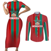 Custom Morocco Football Couples Matching Short Sleeve Bodycon Dress and Long Sleeve Button Shirt Nations Cup 2024 Atlas Lions LT7 - Wonder Print Shop
