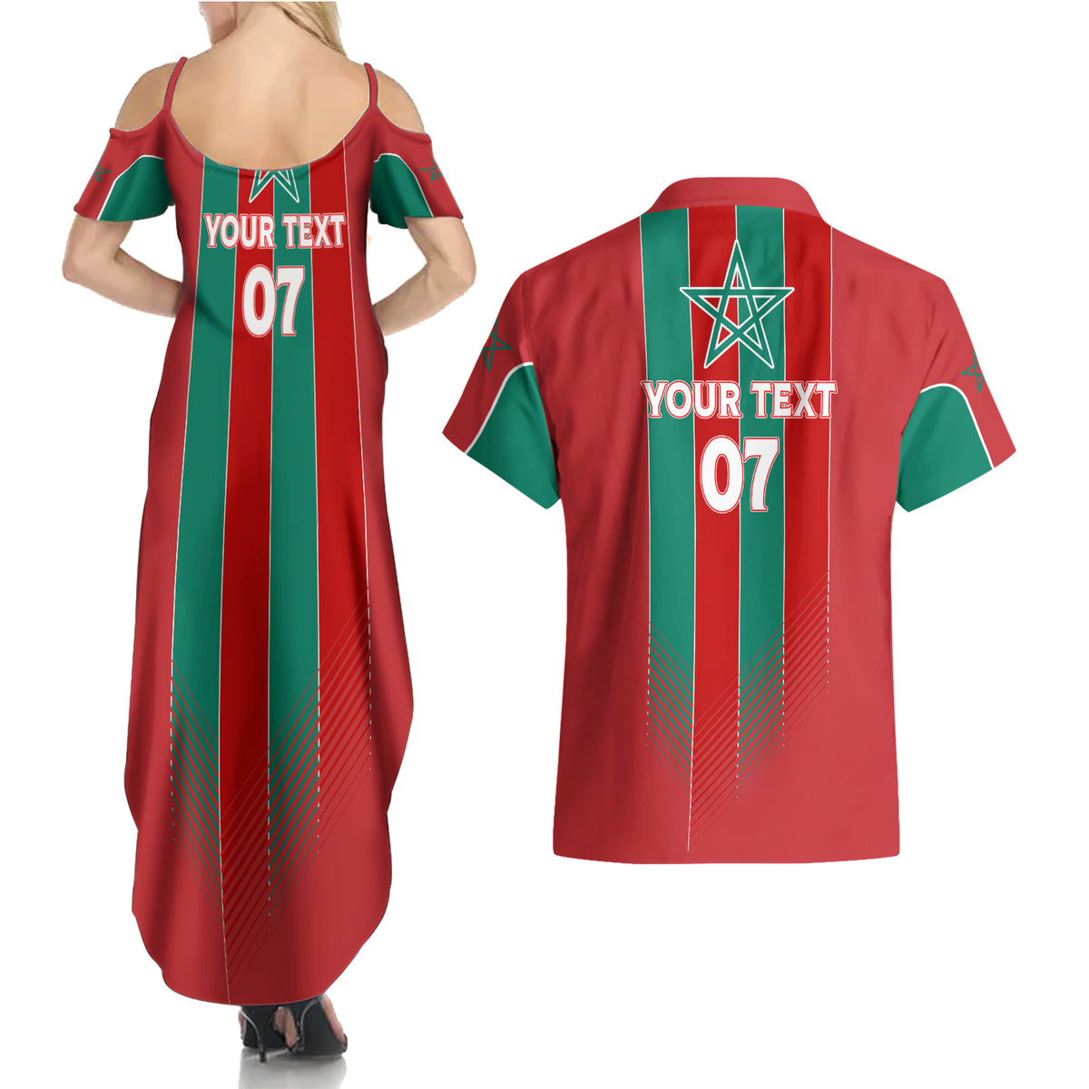 Custom Morocco Football Couples Matching Summer Maxi Dress and Hawaiian Shirt Nations Cup 2024 Atlas Lions LT7 - Wonder Print Shop