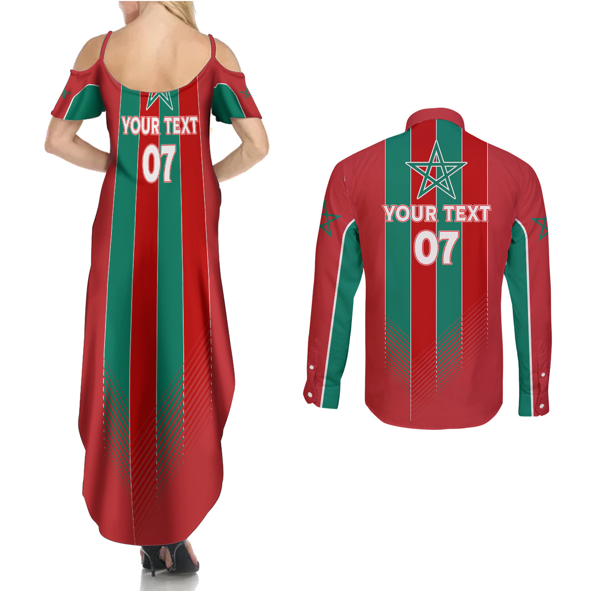 Custom Morocco Football Couples Matching Summer Maxi Dress and Long Sleeve Button Shirt Nations Cup 2024 Atlas Lions LT7 - Wonder Print Shop