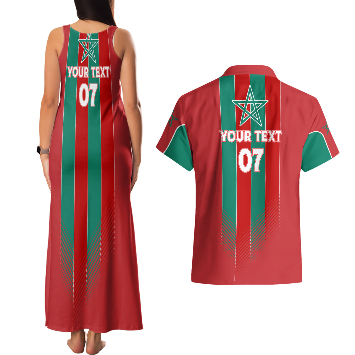 Custom Morocco Football Couples Matching Tank Maxi Dress and Hawaiian Shirt Nations Cup 2024 Atlas Lions LT7 - Wonder Print Shop