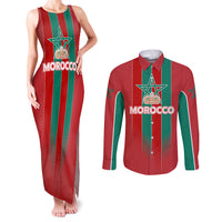 Custom Morocco Football Couples Matching Tank Maxi Dress and Long Sleeve Button Shirt Nations Cup 2024 Atlas Lions LT7 - Wonder Print Shop