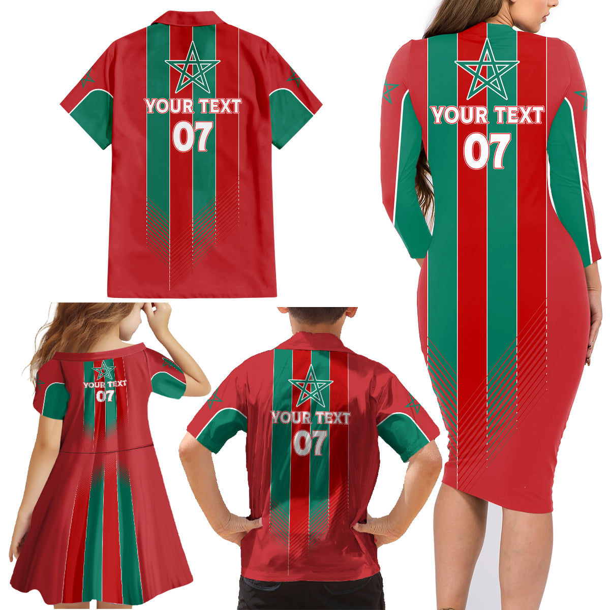 Custom Morocco Football Family Matching Long Sleeve Bodycon Dress and Hawaiian Shirt Nations Cup 2024 Atlas Lions LT7 - Wonder Print Shop