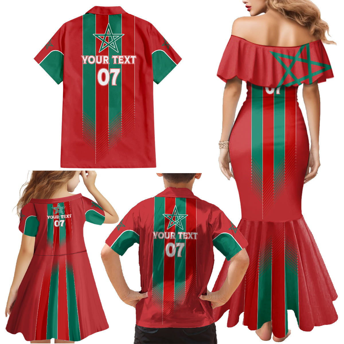 Custom Morocco Football Family Matching Mermaid Dress and Hawaiian Shirt Nations Cup 2024 Atlas Lions LT7 - Wonder Print Shop
