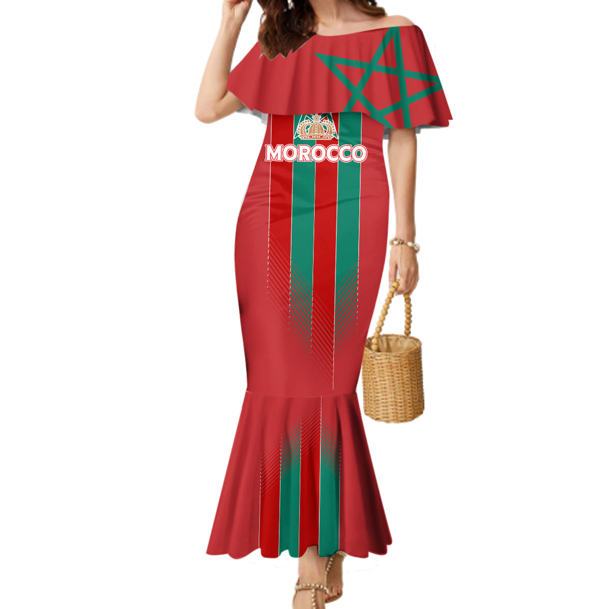Custom Morocco Football Family Matching Mermaid Dress and Hawaiian Shirt Nations Cup 2024 Atlas Lions LT7 - Wonder Print Shop