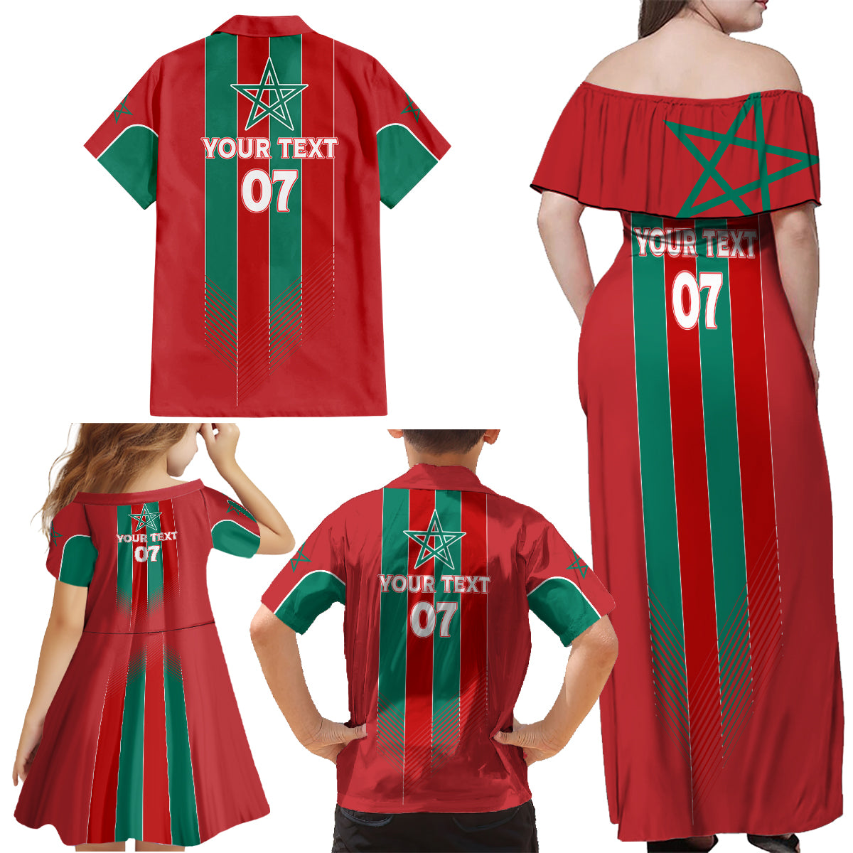 Custom Morocco Football Family Matching Off Shoulder Maxi Dress and Hawaiian Shirt Nations Cup 2024 Atlas Lions LT7 - Wonder Print Shop
