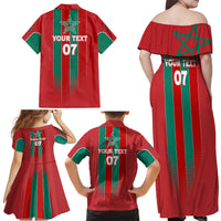 Custom Morocco Football Family Matching Off Shoulder Maxi Dress and Hawaiian Shirt Nations Cup 2024 Atlas Lions LT7 - Wonder Print Shop