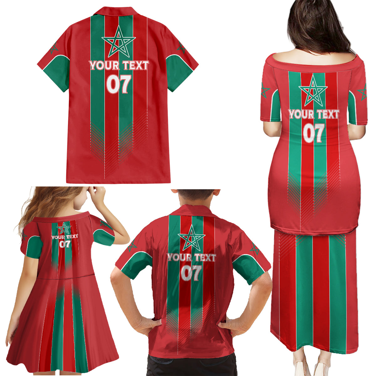 Custom Morocco Football Family Matching Puletasi and Hawaiian Shirt Nations Cup 2024 Atlas Lions - Wonder Print Shop