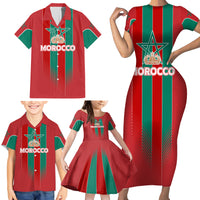 Custom Morocco Football Family Matching Short Sleeve Bodycon Dress and Hawaiian Shirt Nations Cup 2024 Atlas Lions - Wonder Print Shop